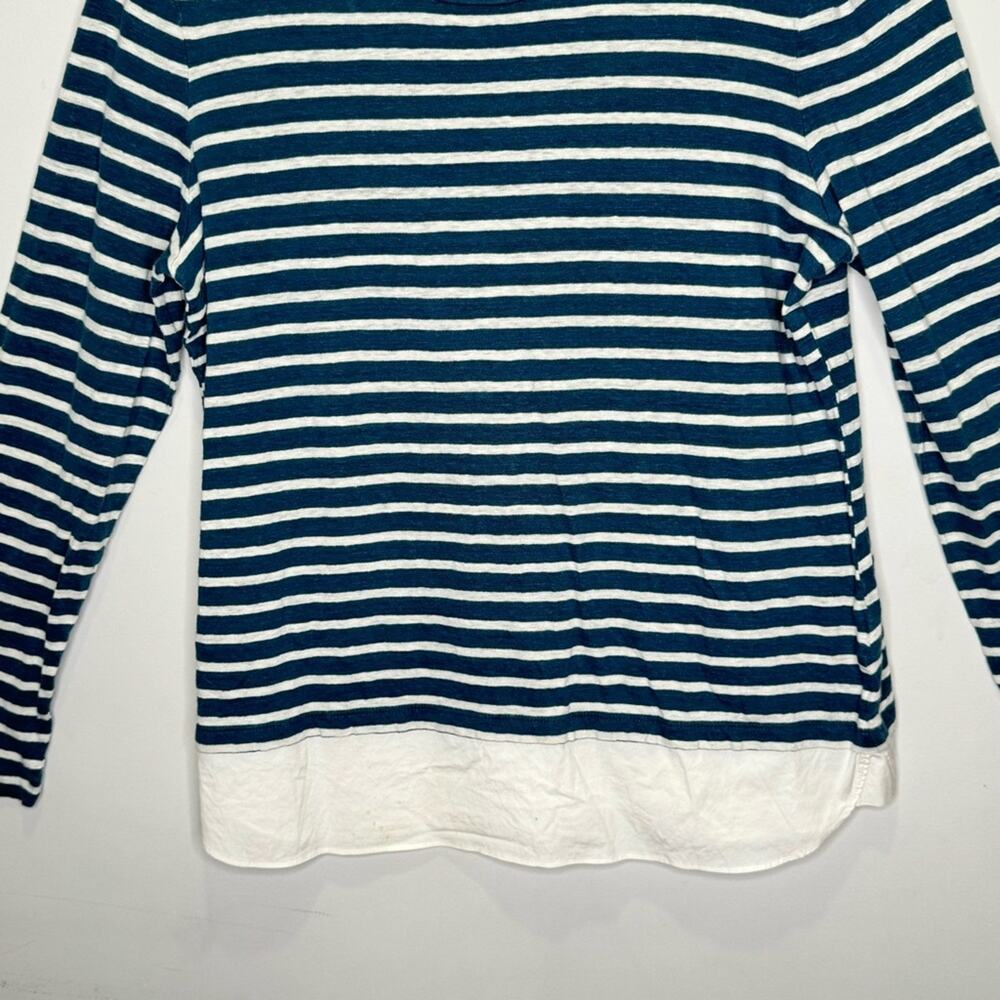 Tory Burch 100% Linen Stripe Minimalist Crew Neck Long‎ Sleeve Shirt Hem Medium - Picture 4 of 11